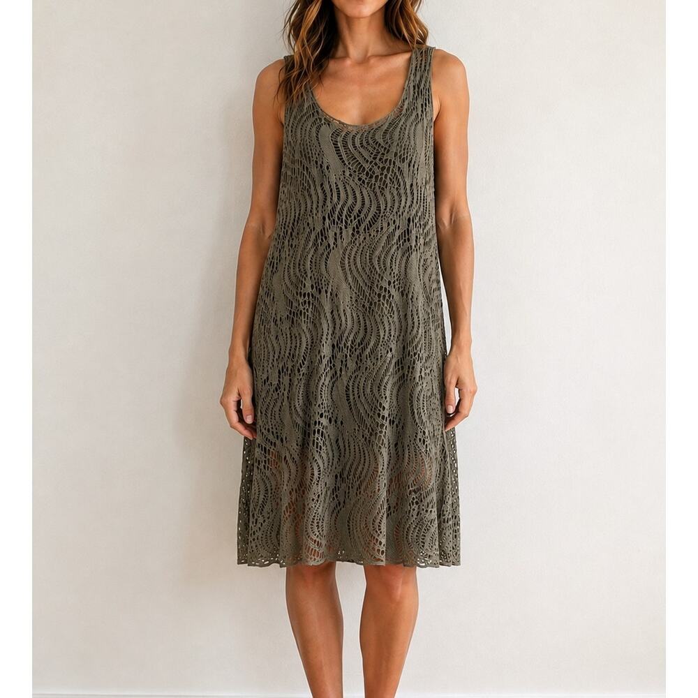 Seduzione Olive Crochet Lace Knee Dress Boho Festival Made in Italy Small